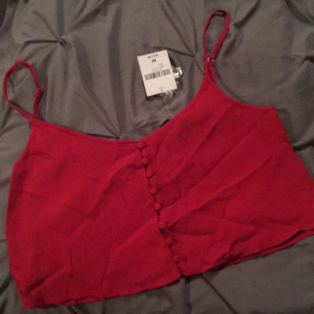 Red Button Crop Top